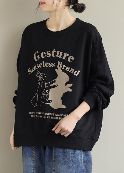 O Neck Spring Shirts Black Letter Blouses