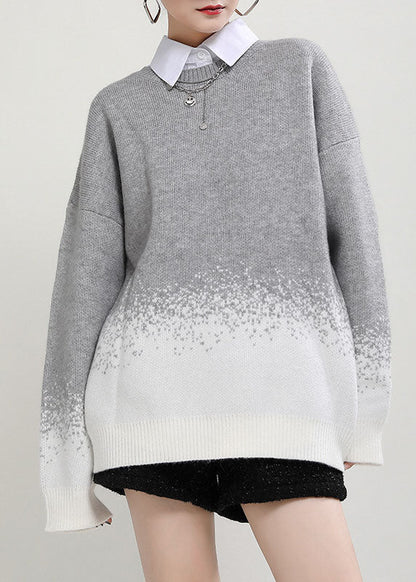 Diy Grey O-neck Loose Fall Knit Sweater