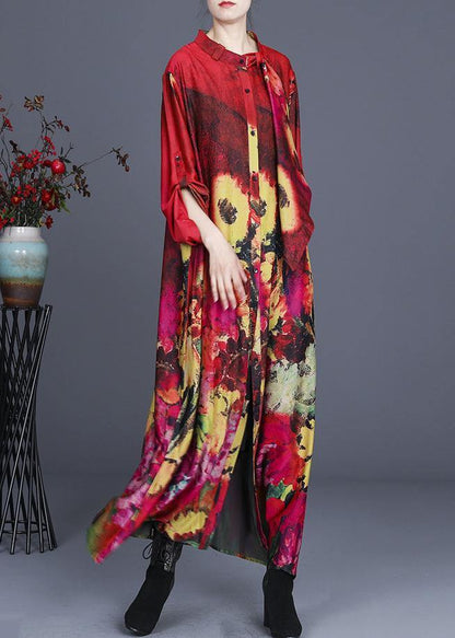 Fine Red Print Asymmetrical Design Long Summer Spring Dress