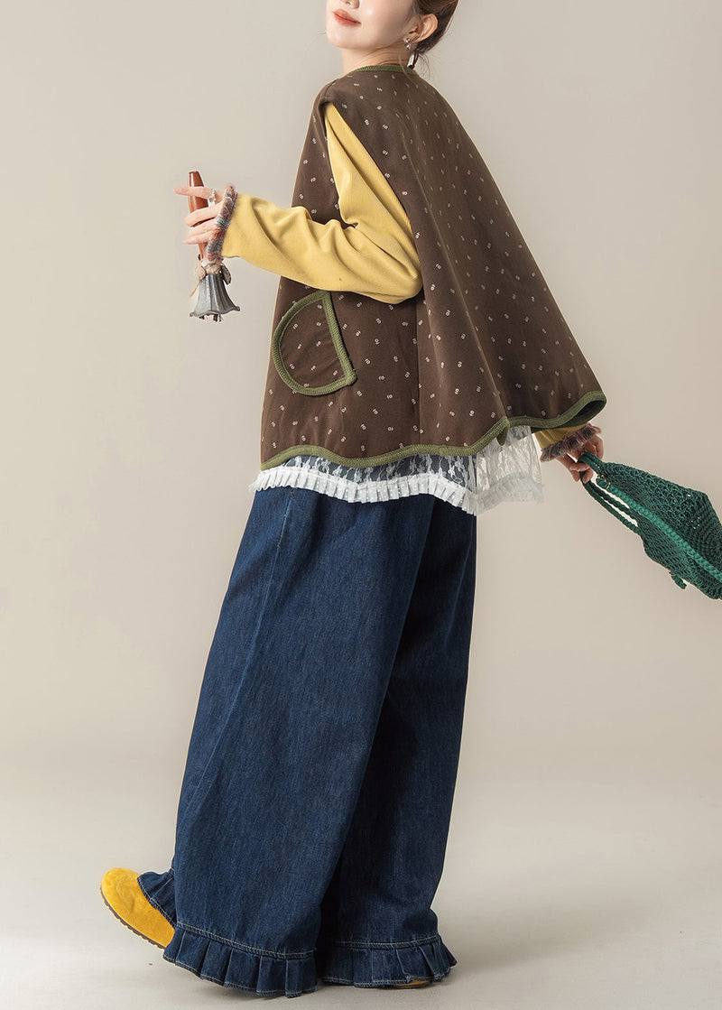 Japanese Style Print Asymmetrical Vest and T Shirt Pants Set Autumn
