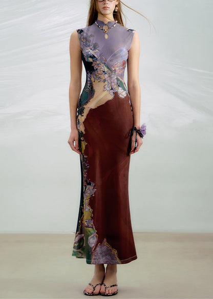 Purple Wear on Both Sides Long Dress Print Sleeveless Summer