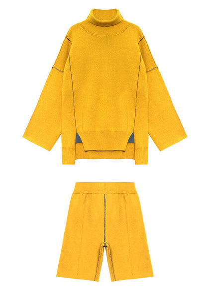 Yellow Turtleneck Knit Fall Two Piece Set