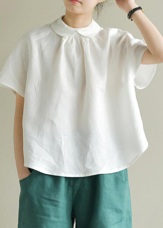 Loose White Peter Pan Collar Linen Top Summer