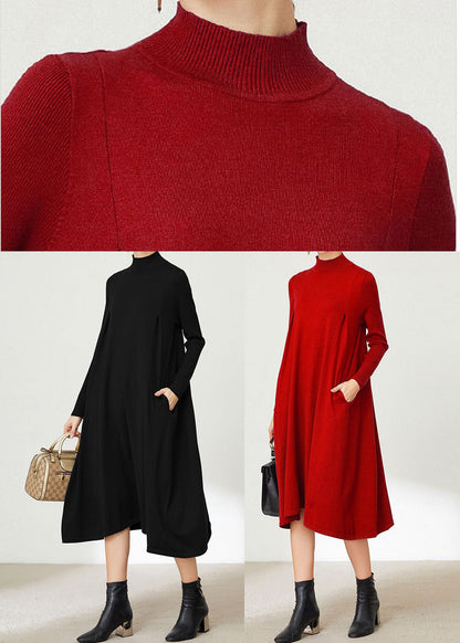 Red Knit Long Sweater Stand Collar Oversized Long Sleeve