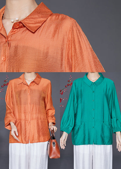 Orange Oversized Patchwork Linen Silk Shirt Top Fall