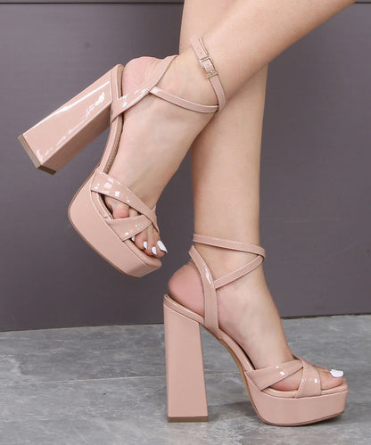 Apricot Splicing Chunky Heel Sandals Peep Toe