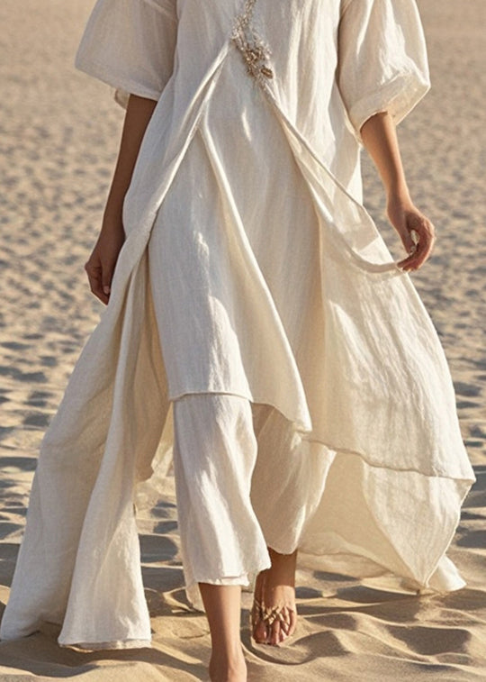 White Asymmetrical Cotton Long Dress Summer
