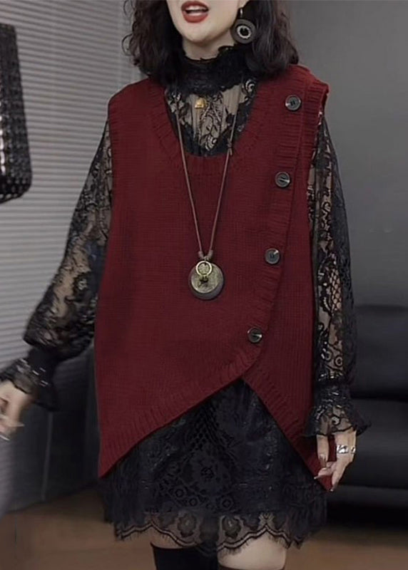 Mulberry Asymmetrical Patchwork Knit Vest Sleeveless