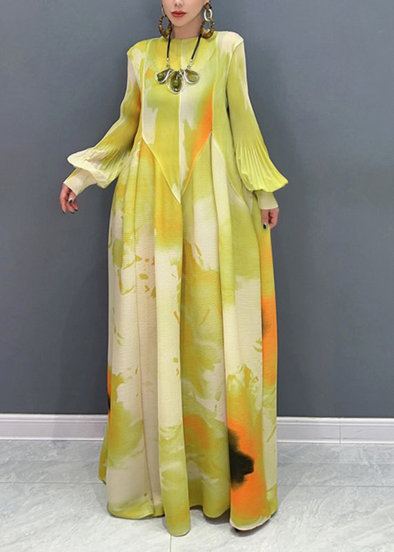 Diy Orange Turtleneck Print Patchwork Vacation Long Dresses Lantern Sleeve