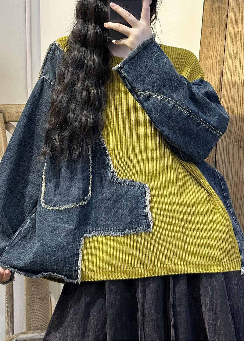 Red Asymmetrical Pockets Knit Patchwork Tops Fall