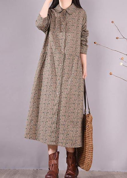 Loose Lapel Button Down Spring Dress Christmas Gifts Gray Print Blouses