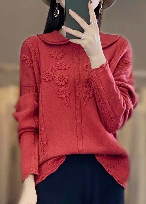 Boutique Beige Peter Pan Collar Ruffled Patchwork Wool Knit Sweaters Spring
