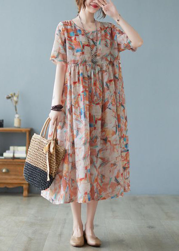 Oversized Print Exra Large Hem Cotton Long Dresses Short Sleeve
