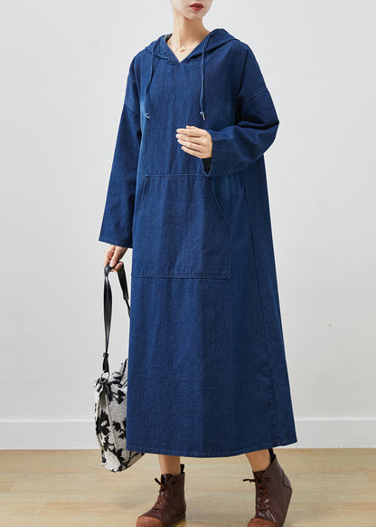 Navy Oversized Denim Hooded Dress Spring