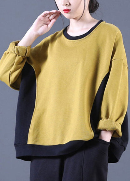 Yellow O-neck Patchwork Loose Fall Pullover Street Wear