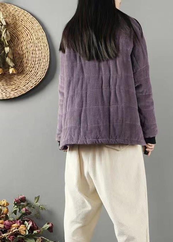 Purple Pockets Patchwork Fine Cotton Filled Coats Winter