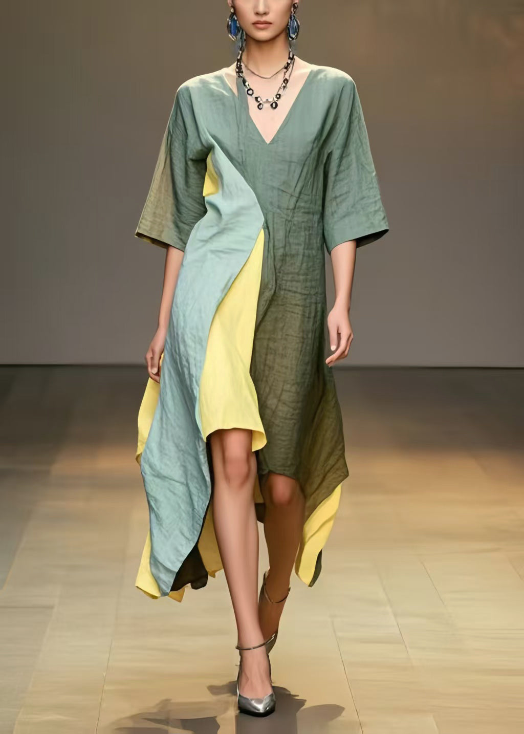 Multicolour Asymmetrical Patchwork Cotton Long Dresses Summer