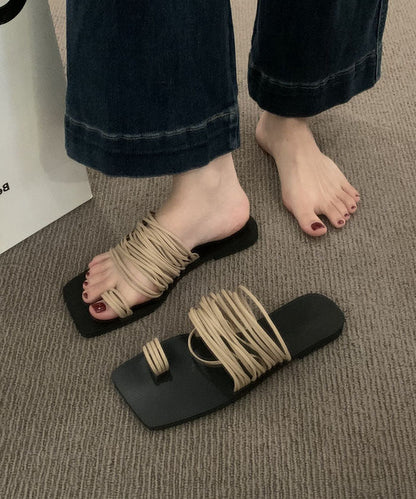 Soft Splicing Khaki Slide Sandals Peep Toe