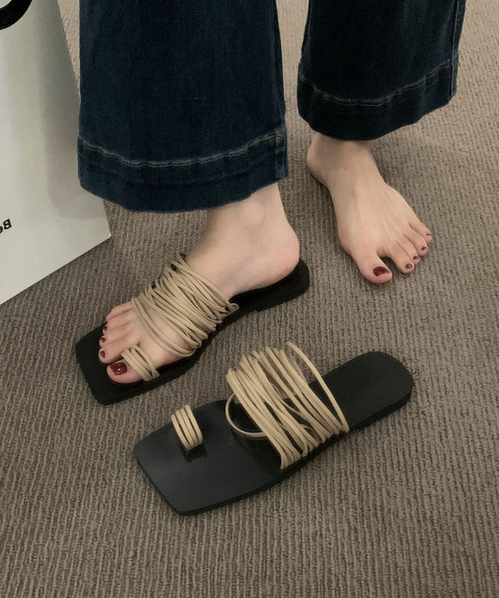 Soft Splicing Khaki Slide Sandals Peep Toe