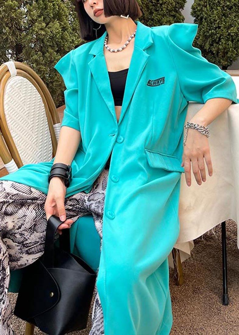 Blue Peter Pan Collar Button Pockets Long Shirt Top