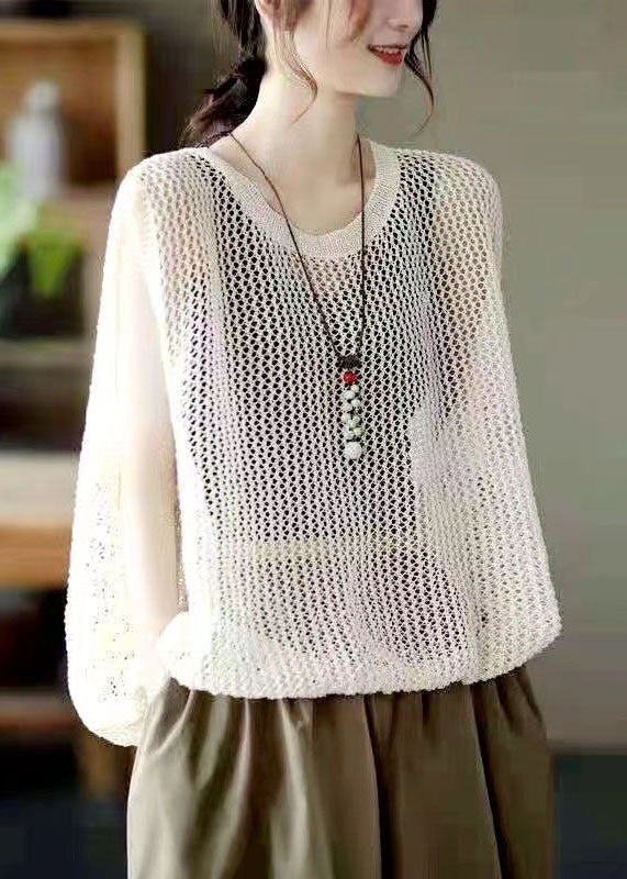 Loose Brown O Neck Hollow Out Knit Vest Sleeveless