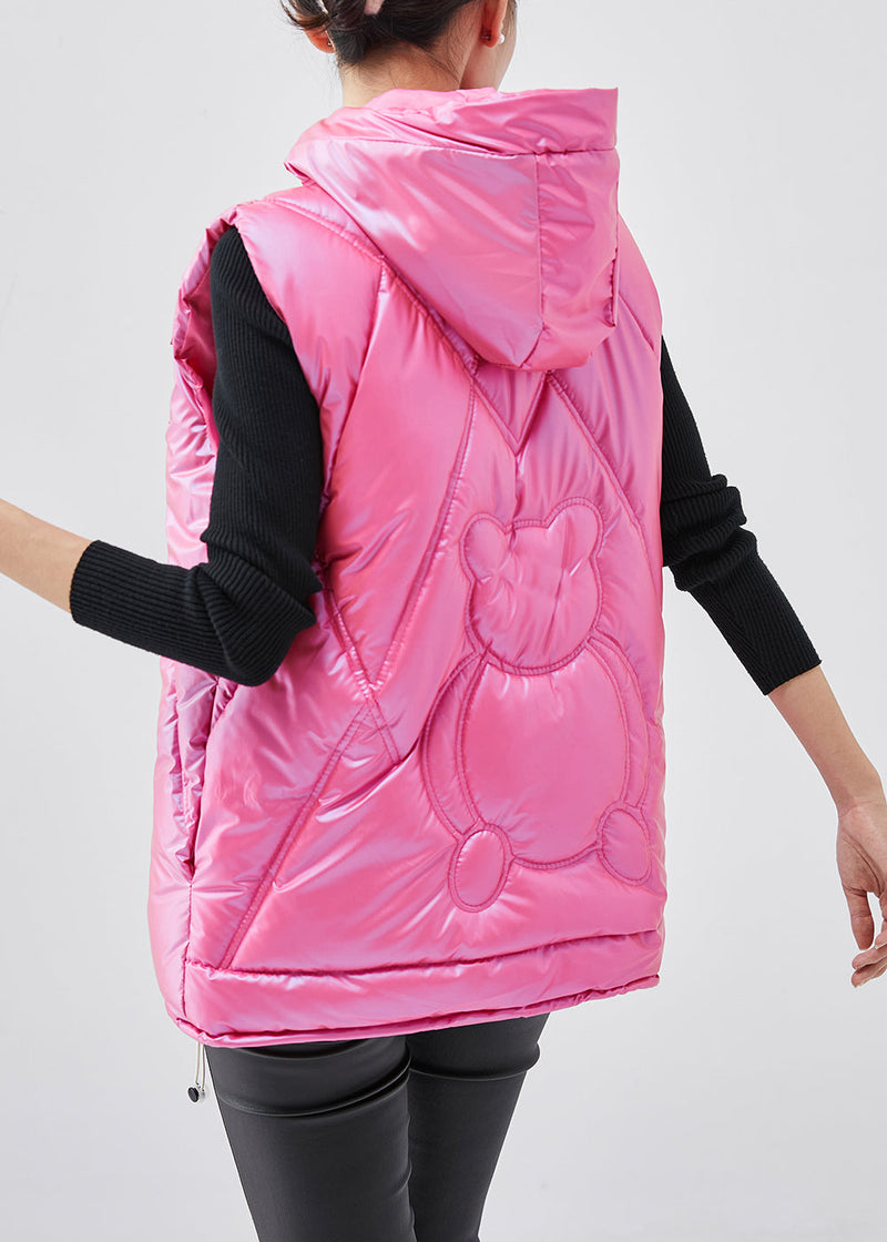 Handmade Pink Hooded Drawstring Fine Cotton Filled Vests Winter