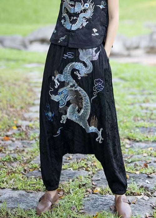 New Black Style Embroidered Big Crotch Lantern Pants Spring