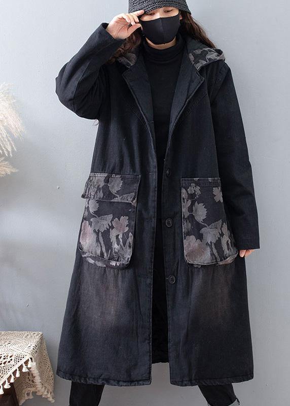 Fine Clothing Coats Denim Black Hooded Pockets Outwear