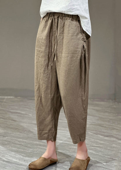 Yellow Pockets Cinched Patchwork Linen Harem Pants Summer