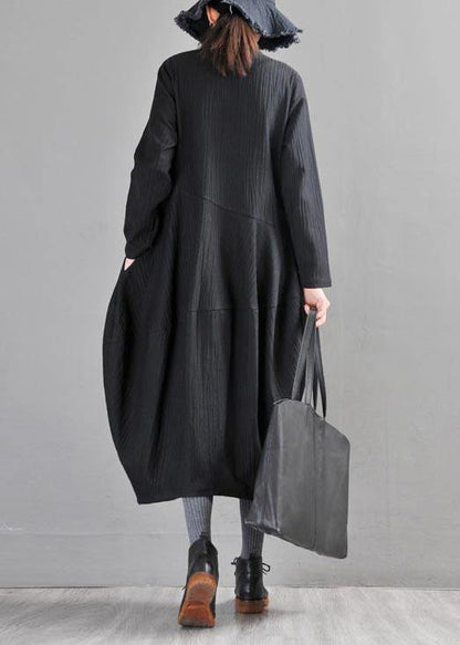 Black Button Long Linen Long Trench Coat