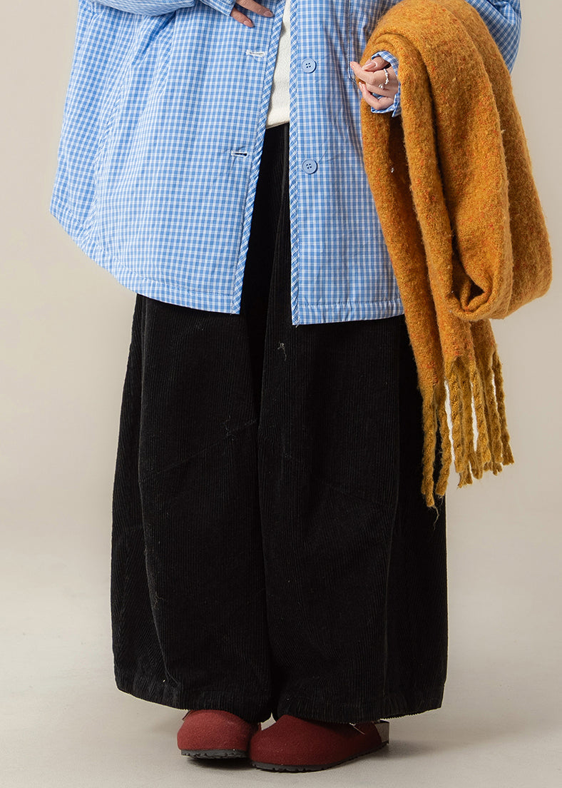 Natural Black High Waist Corduroy Wide Leg Pants Spring