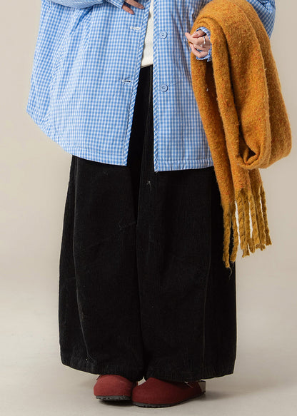 Natural Black High Waist Corduroy Wide Leg Pants Spring