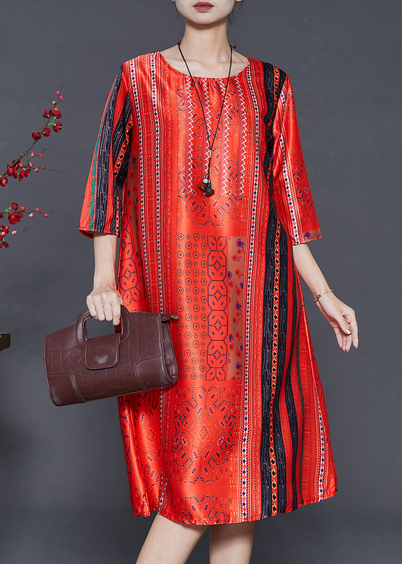 Red Oversized Print Chiffon Long Dress Summer