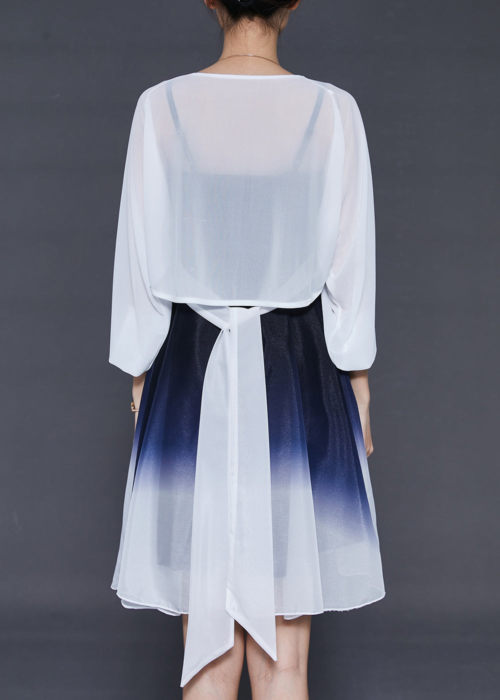 French Gradient Color Silm Fit Silk Dress Two Pieces Set Summer