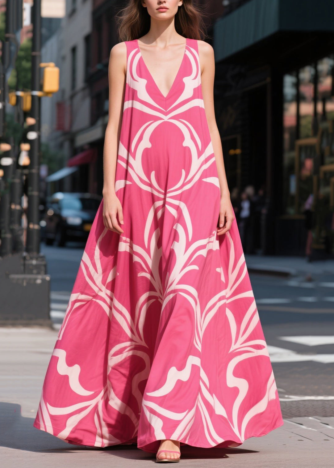 Rose Oversized Print Chiffon Maxi Dresses Summer