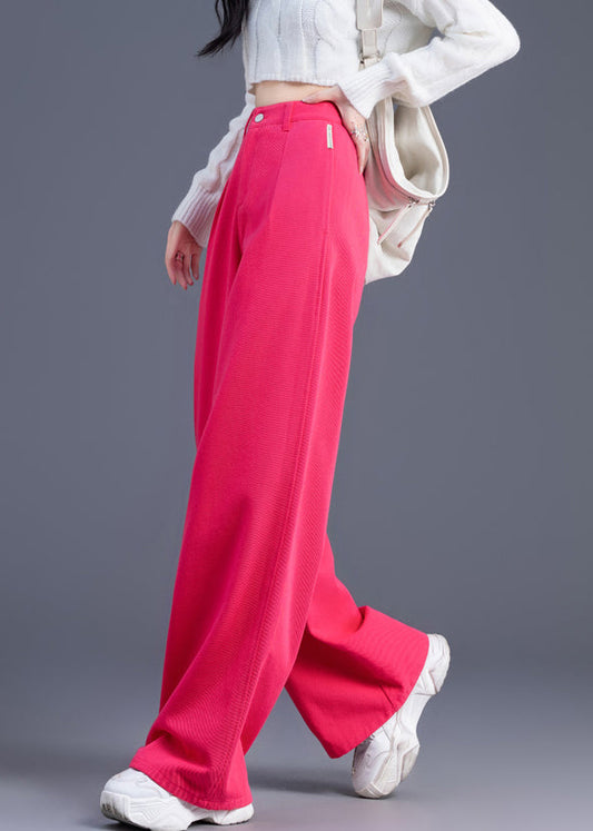 Pink High Waist Cotton Straight Pants Spring