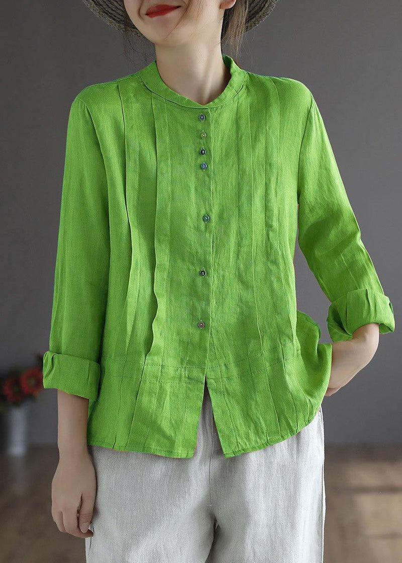 Blue Flower Button Fall Top Long Sleeve Linen