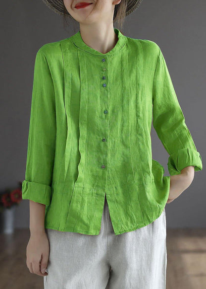 White Flower Button Fall Top Long Sleeve Linen