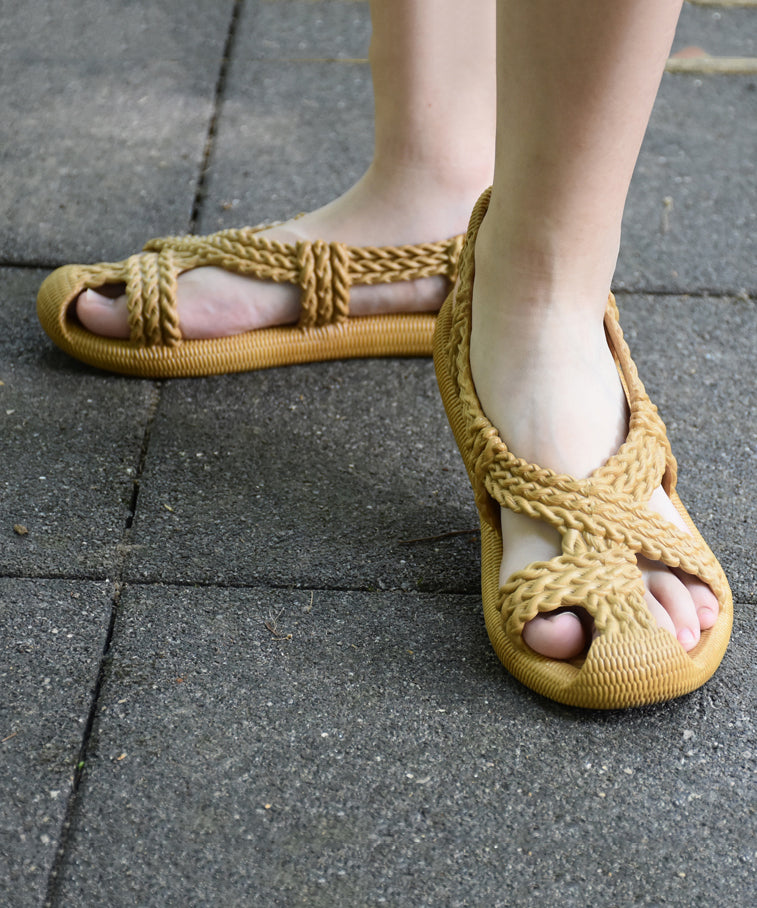 Best Beach Sandals for Walking Splicing Yellow Hollow Out Peep Toe