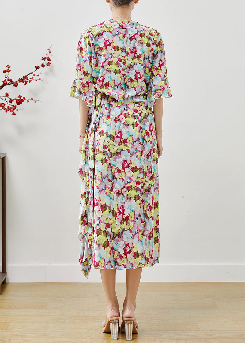Silm Fit Flower Print Chiffon Two Piece Set Clothing Summer