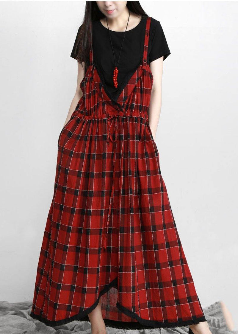 Diy Black Plaid Italian Cotton V Neck Vacation Dresses