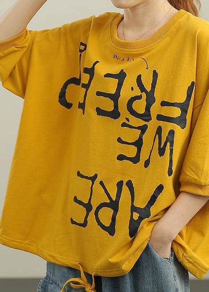 Yellow Graphic Loose Cotton T Shirts Summer