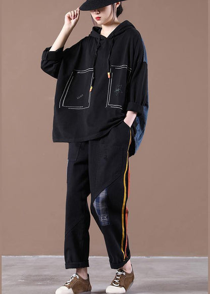 Black Denim Stitching Embroidery Suit