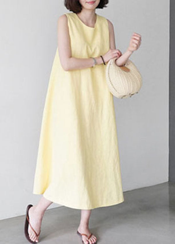 Unique Yellow O-neck Pockets Party Dress Sleeveless