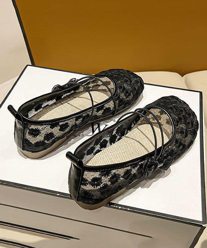 Black Breathable Mesh Splicing Bow Flat Shoes for