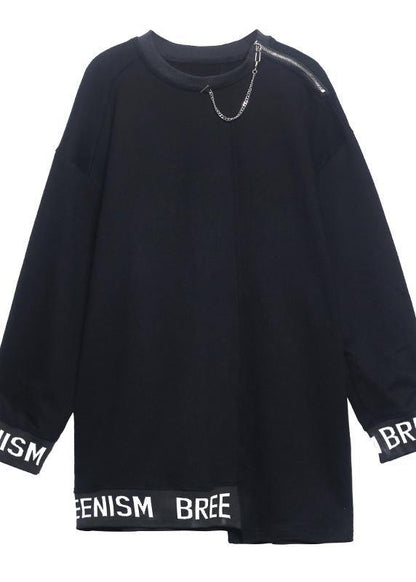 Simple O Neck Asymmetric Spring Tunics for Black Letter Tops