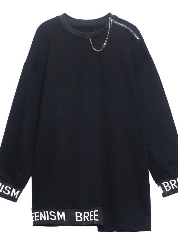 Simple O Neck Asymmetric Spring Tunics for Black Letter Tops