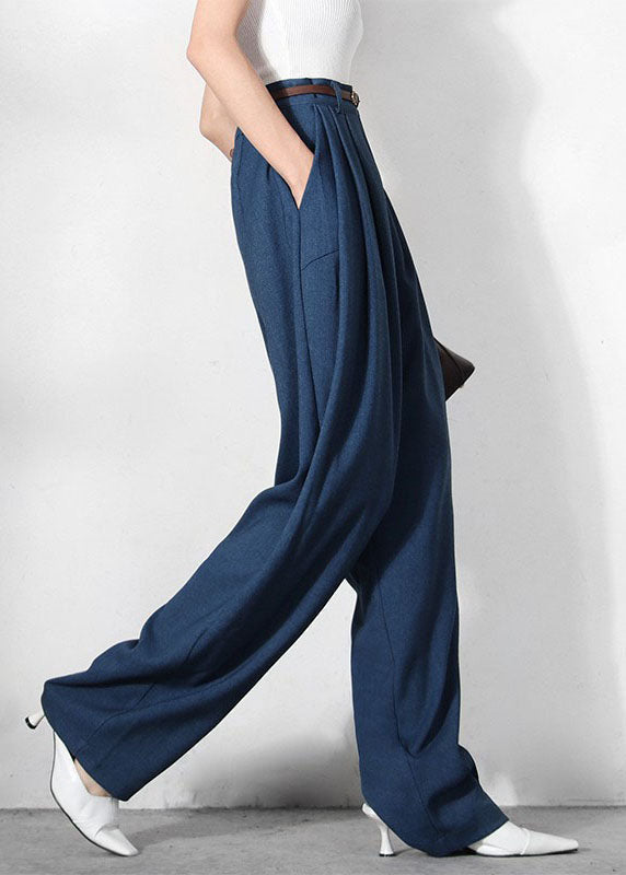 Loose Blue Zip Up Pockets Straight Pants Spring