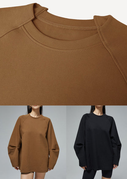 Black Loose Cotton Fall Sweatshirts O Neck