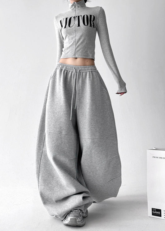 Grey Oversized Cotton Harem Pants Fall